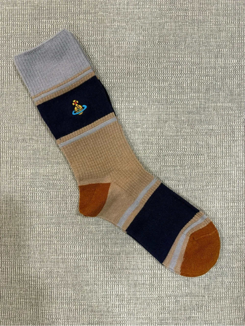 Vivienne Westwood Beige & Navy Striped Crew Sock one size